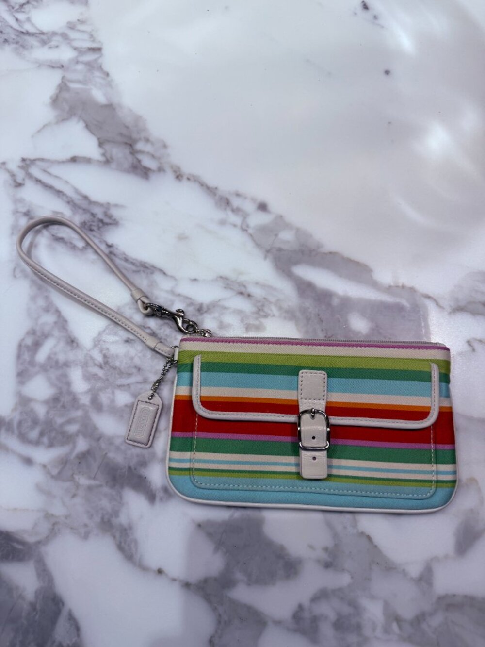 Coach authentic striped wristlet